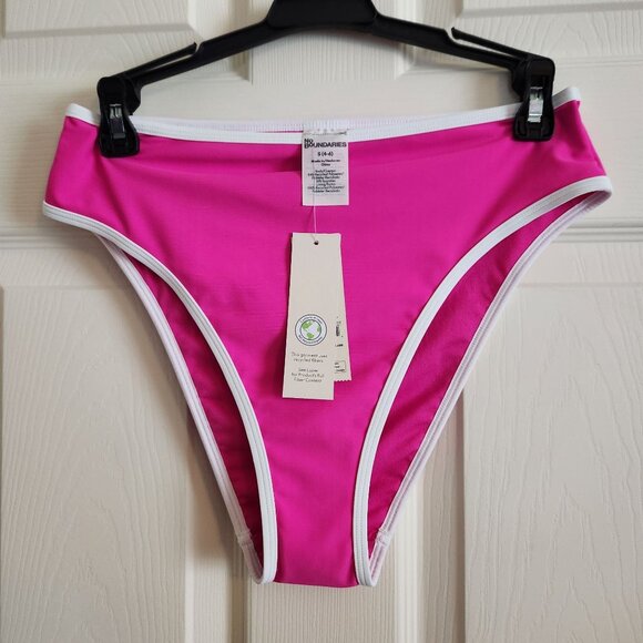 No Boundaries Cheeky High Waist Bikini Bottom Pink With White Trim Size S (4-6) - Picture 1 of 7